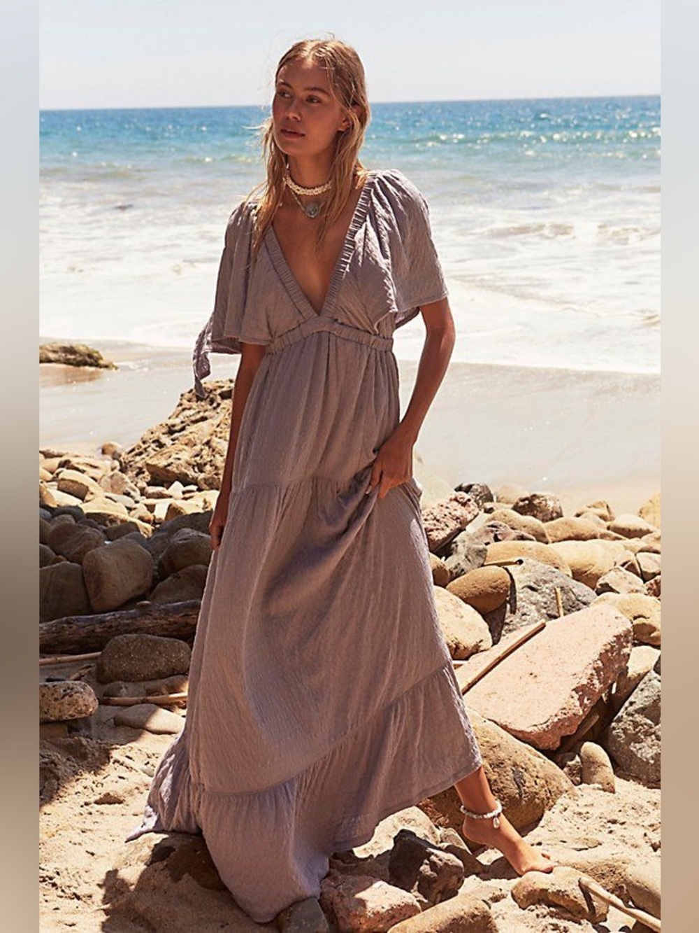 Free People FP Beach La La Tiered V-Neck Maxi Dress Small